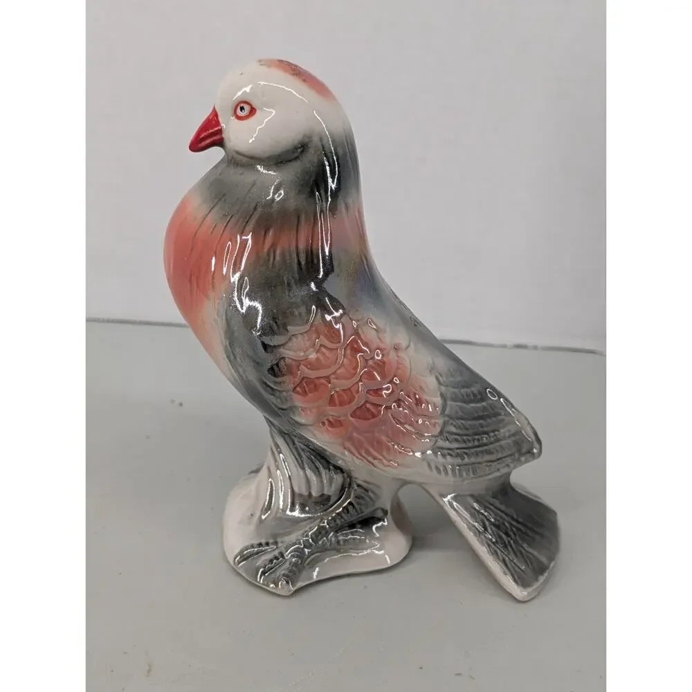 Vtg. 1950's Pigeon Dove Bird ceramic figure IRIDESCENT LUSTERWARE glazed BRAZIL